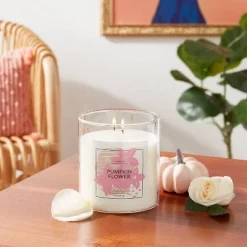 2-Wick 15oz Glass Jar Flower Label Pumpkin Flower Candle - Opalhouse™