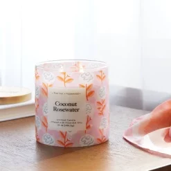 2-Wick 15oz Glass Jar Candle with Patterned Sleeve Coconut Rosewater - Opalhouse™