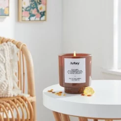 7oz Brown Exterior Painted Glass with Glass Lid Artsy Brown Candle - Opalhouse™