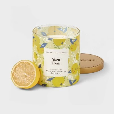 2-Wick 15oz Glass Jar Candle with Patterned Sleeve Yuzu Tonic - Opalhouse™ 2 2-Wick 15oz Glass Jar Candle with Patterned Sleeve Yuzu Tonic - Opalhouse™ - Image 2