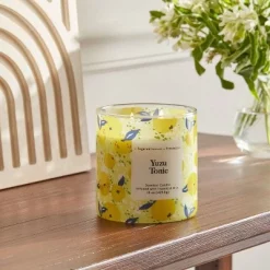 2-Wick 15oz Glass Jar Candle with Patterned Sleeve Yuzu Tonic - Opalhouse™