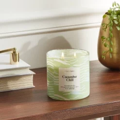 2-Wick 15oz Glass Jar Candle with Patterned Sleeve Cucumber Chill - Opalhouse™