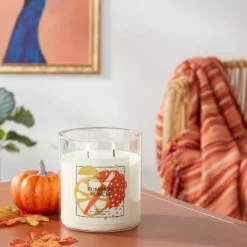 2-Wick 15oz Glass Jar with Label Pumpkin Punch Candle White - Opalhouse™