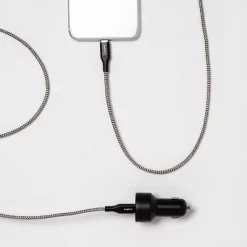 USB Car Charger with 6' USB-C to USB-C Braided Cable - heyday™ Matte Black