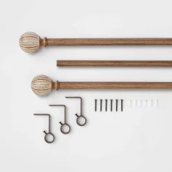 Carved Light Woodtone Ball Curtain Rod Natural - Opalhouseā¢