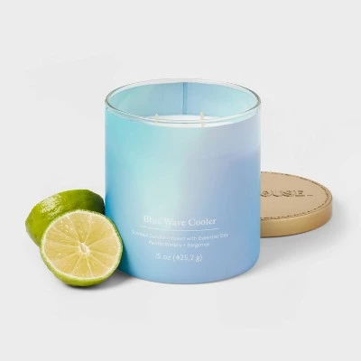 2-Wick 15oz Glass Jar Candle with Tie Dye Sleeve Blue Wave Cooler - Opalhouse™ 2 2-Wick 15oz Glass Jar Candle with Tie Dye Sleeve Blue Wave Cooler - Opalhouse™ - Image 2