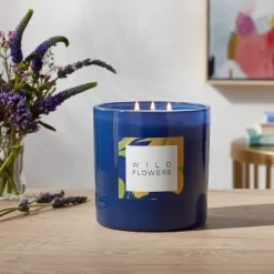3-Wick 28oz Glass Wildflowers Candle Blue - Opalhouse™