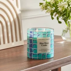 2-Wick 15oz Glass Jar Candle with Patterned Sleeve Blue Wave Cooler - Opalhouse™