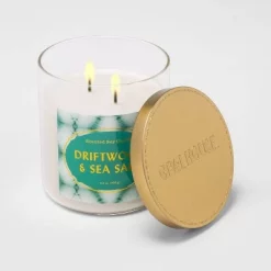 15.1oz Lidded Glass Jar 2-Wick Candle Driftwood & Sea Salt - Opalhouse™