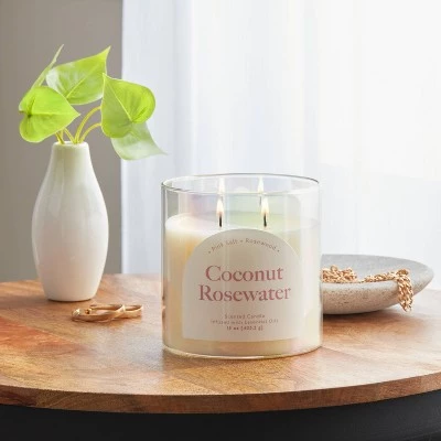 2-Wick 15oz Glass Jar Candle with Iridescent Sleeve Coconut Rosewater - Opalhouse™ 1 2-Wick 15oz Glass Jar Candle with Iridescent Sleeve Coconut Rosewater - Opalhouse™